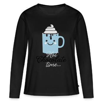 i love heiße schokolade sprüche für weihnachten - Frauen Premium Bio Langarmshirt - Schwarz - Vorne - Julia (174cm)