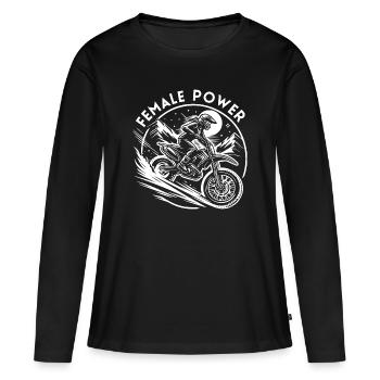 Motocross Woman Power – T-Shirt Femme Forte - T-shirt manches longues Premium bio Femme - noir - Devant - Julia (174cm)