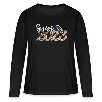 Senior 2023 Leopard Skin Cadeau de fin d’études gradué - T-shirt manches longues Premium bio Femme - noir - Devant - Julia (174cm)