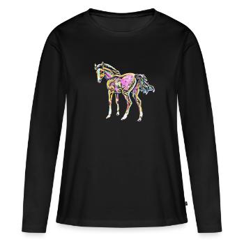 Cheval - T-shirt manches longues Premium bio Femme - noir - Devant - Julia (174cm)
