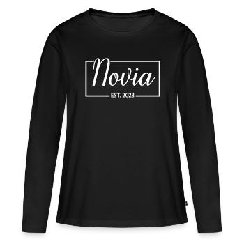 2023 Verlobung Brautdusche Hochzeit - Frauen Premium Bio Langarmshirt - Schwarz - Vorne - Julia (174cm)