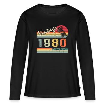 Gramophone vintage 42ème anniversaire 1980 42 ans - T-shirt manches longues Premium bio Femme - noir - Devant - Julia (174cm)