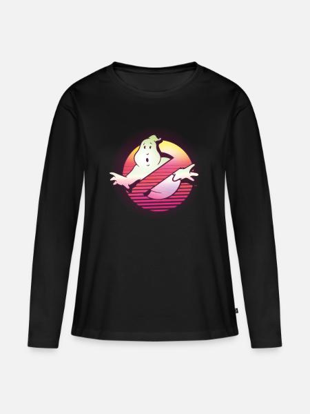Ghostbusters Retro Neon Logo - Frauen Premium Bio Langarmshirt - Schwarz