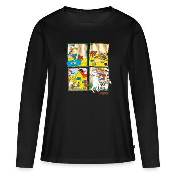 Pippi Langstrumpf Und Ihre Freunde Kacheln - Frauen Premium Bio Langarmshirt - Schwarz - Vorne - Julia (174cm)