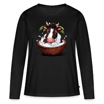 Vache baigne dans la noix de - Drôle tropical - T-shirt manches longues Premium bio Femme - noir - Devant - Julia (174cm)