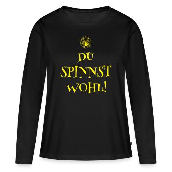 DU SPINNST WOHL - SPINNER - SPINNE - SPINNENNETZ - Frauen Premium Bio Langarmshirt - Schwarz - Vorne - Julia (174cm)