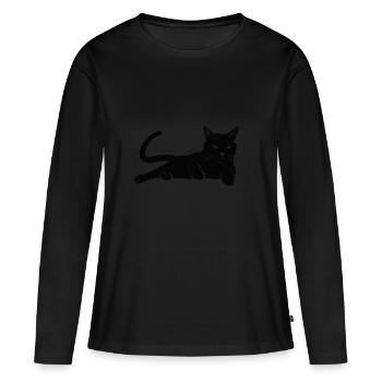 doigt milieu chat propriétaires de chat cadeau T-shirt - T-shirt manches longues Premium bio Femme - noir - Devant - Julia (174cm)