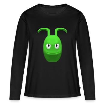 Fröhlicher grüner Alien mit Antennen - Frauen Premium Bio Langarmshirt - Schwarz - Vorne - Julia (174cm)