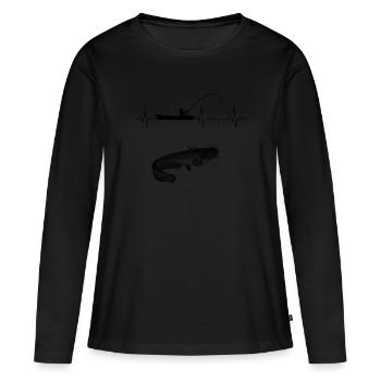 Pêche au poisson-chat - T-shirt manches longues Premium bio Femme - noir - Devant - Julia (174cm)