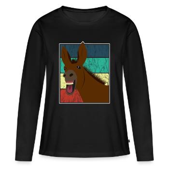 Maultier Muli Esel Pferd Vintage Geschenk - Frauen Premium Bio Langarmshirt - Schwarz - Vorne - Julia (174cm)