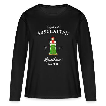 Hamburg Bunthaus, Einfach mal abschalten - Frauen Premium Bio Langarmshirt - Schwarz - Vorne - Julia (174cm)