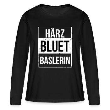 Härzbluetbaslerin aus Basel - Frauen Premium Bio Langarmshirt - Schwarz - Vorne - Julia (174cm)