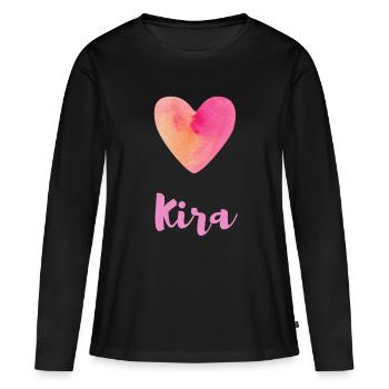 Kira Pink Heart Girl Esthétique féminine - T-shirt manches longues Premium bio Femme - noir - Devant - Julia (174cm)