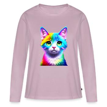 Chat arc-en-ciel - T-shirt manches longues Premium bio Femme - rose poudré - Devant - Julia (174cm)