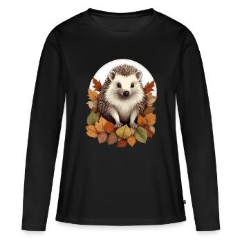 Hérisson mignon dans un tas de feuilles - T-shirt manches longues Premium bio Femme - noir - Devant - Julia (174cm)