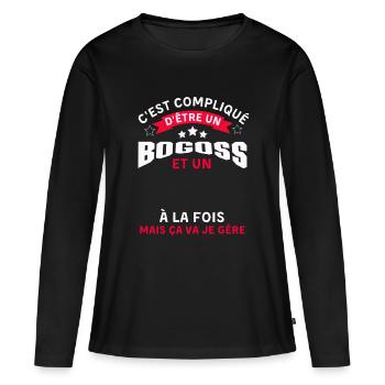 Pas facile d être un bogoss - T-shirt manches longues Premium bio Femme - noir - Devant - Julia (174cm)