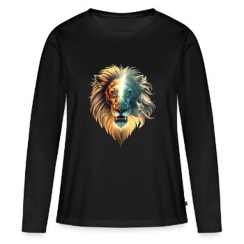 Dualität der Stärke, der Löwe und die Frau - Frauen Premium Bio Langarmshirt - Schwarz - Vorne - Julia (174cm)