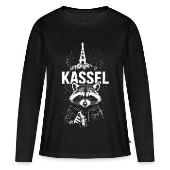 Kassel Hercules Raton laveur Kassel - T-shirt manches longues Premium bio Femme - noir - Devant - Julia (174cm)