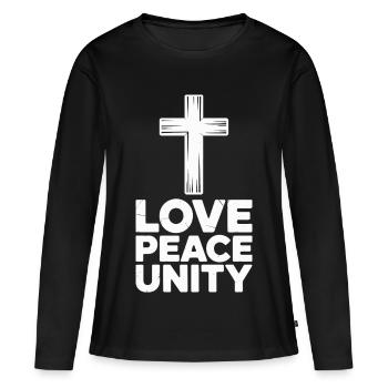 Liebe Frieden Einheit Kreuz Spiritualität - Frauen Premium Bio Langarmshirt - Schwarz - Vorne - Julia (174cm)