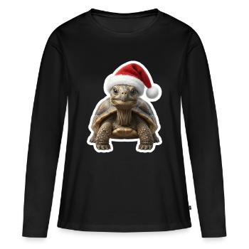Gemuetliche Schildkroete feiert langsam - Frauen Premium Bio Langarmshirt - Schwarz - Vorne - Julia (174cm)