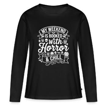 Mein Horror-Wochenende: Horror & Chill - Frauen Premium Bio Langarmshirt - Schwarz - Vorne - Julia (174cm)