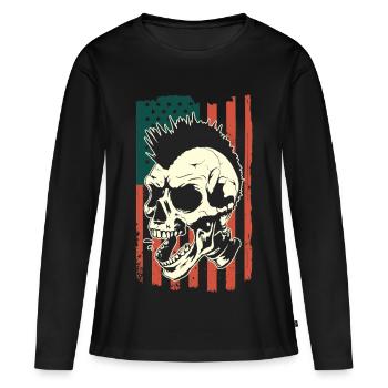 Punk Schädel auf US-Flagge - Frauen Premium Bio Langarmshirt - Schwarz - Vorne - Julia (174cm)