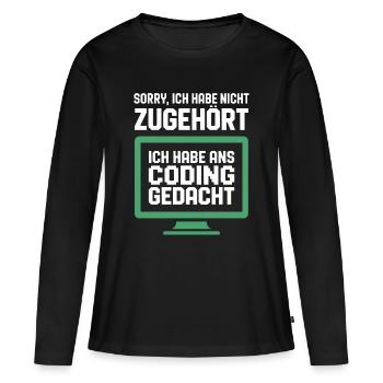 Coding Gedanke am Bildschirm - Frauen Premium Bio Langarmshirt - Schwarz - Vorne - Julia (174cm)