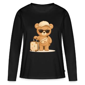 Voyage d’ours, vacances, aventure, motif animal - T-shirt manches longues Premium bio Femme - noir - Devant - Julia (174cm)