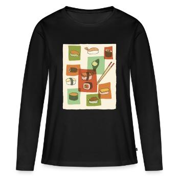 Pop Art du Milieu du Siècle du Sushi - T-shirt manches longues Premium bio Femme - noir - Devant - Julia (174cm)