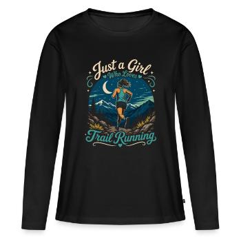 Nur ein Mädchen, das Trailrunning liebt - Frauen Premium Bio Langarmshirt - Schwarz - Vorne - Julia (174cm)
