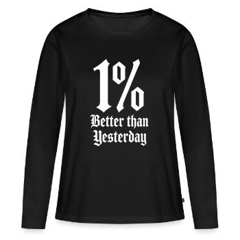 1 % de mieux qu’hier - T-shirt manches longues Premium bio Femme - noir - Devant - Julia (174cm)