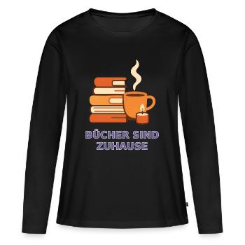 Bücher sind Zuhause Motiv - Frauen Premium Bio Langarmshirt - Schwarz - Vorne - Julia (174cm)