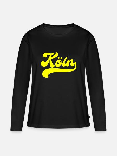 Köln gelber Schriftzug - Frauen Premium Bio Langarmshirt - Schwarz