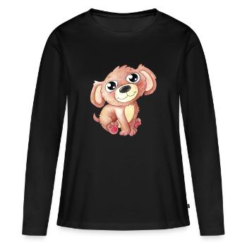 Chien de dessin animé mignon - T-shirt manches longues Premium bio Femme - noir - Devant - Julia (174cm)
