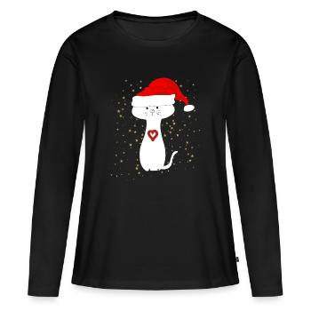 Cat heart Christmas tree stars Christmas muffles - Women's Premium Organic Long Sleeve Shirt - black - Front - Julia (174cm)