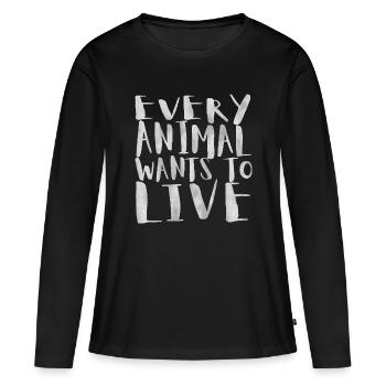 Tous les animaux veulent vivre - T-shirt manches longues Premium bio Femme - noir - Devant - Julia (174cm)