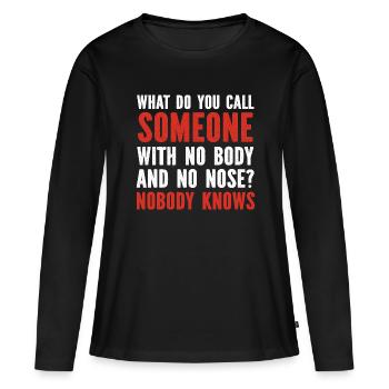 Père blagues Papa Blagues - T-shirt manches longues Premium bio Femme - noir - Devant - Julia (174cm)