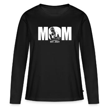 2023, Maman en devenir, annonce de grossesse - T-shirt manches longues Premium bio Femme - noir - Devant - Julia (174cm)