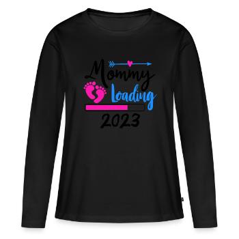 Mama loading 2023, werdende Mutter 2023 - Frauen Premium Bio Langarmshirt - Schwarz - Vorne - Julia (174cm)