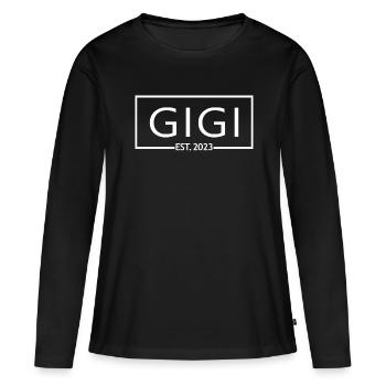 Gigi Est. 2023, Grand-mère en devenir, révélation de grossesse - T-shirt manches longues Premium bio Femme - noir - Devant - Julia (174cm)
