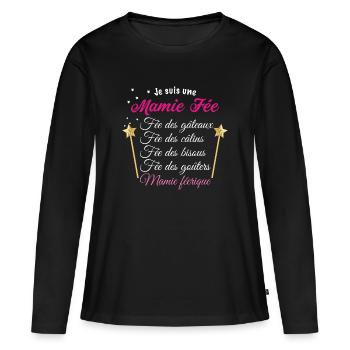 Cadeau Des Petits Enfants Pour Mamie Fée D'Amour - T-shirt manches longues Premium bio Femme - noir - Devant - Julia (174cm)