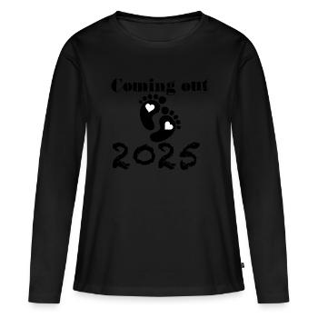 Bébé arrive en 2025, future maman en 2025, pieds de bébé - T-shirt manches longues Premium bio Femme - noir - Devant - Julia (174cm)