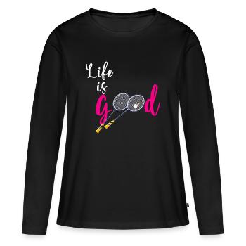 Badminton Damen Sport Geschenk - Frauen Premium Bio Langarmshirt - Schwarz - Vorne - Julia (174cm)