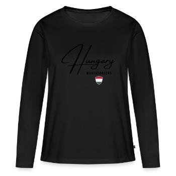Ungarische Flagge, Ungarischer Stolz - Frauen Premium Bio Langarmshirt - Schwarz - Vorne - Julia (174cm)