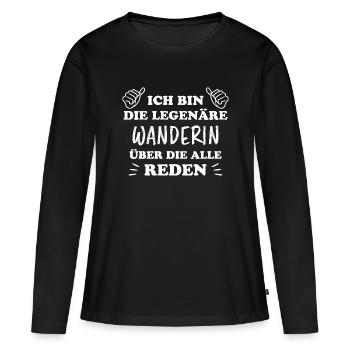 Wanderin Lustiger Spruch Outdoor Wandern Geschenk - Frauen Premium Bio Langarmshirt - Schwarz - Vorne - Julia (174cm)