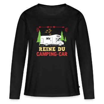 Reine du camping-car Humour Femme Randonnée - T-shirt manches longues Premium bio Femme - noir - Devant - Julia (174cm)