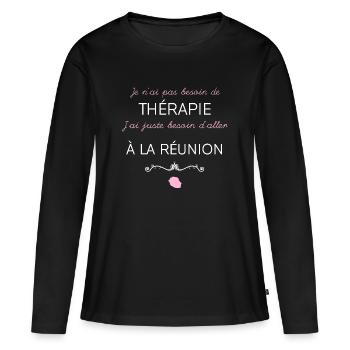 Femme Ile de la Réunion Cadeau Maman Amie - T-shirt manches longues Premium bio Femme - noir - Devant - Julia (174cm)