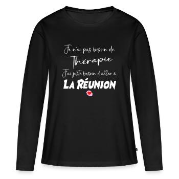 Thérapie Ile De La Réunion Cadeau Femme - T-shirt manches longues Premium bio Femme - noir - Devant - Julia (174cm)