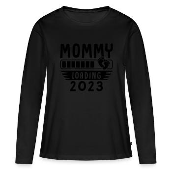 Mama loading 2023, werdende Mutter 2023 - Frauen Premium Bio Langarmshirt - Schwarz - Vorne - Julia (174cm)