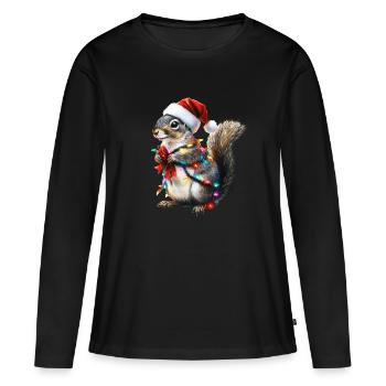 Eichhörnchen mit Lichterkette - Weihnachtspullover - Frauen Premium Bio Langarmshirt - Schwarz - Vorne - Julia (174cm)